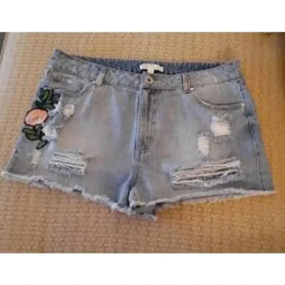 Love, Fire Blue Embroidery Cut-Off Short Size 30 - Picture 1 of 6